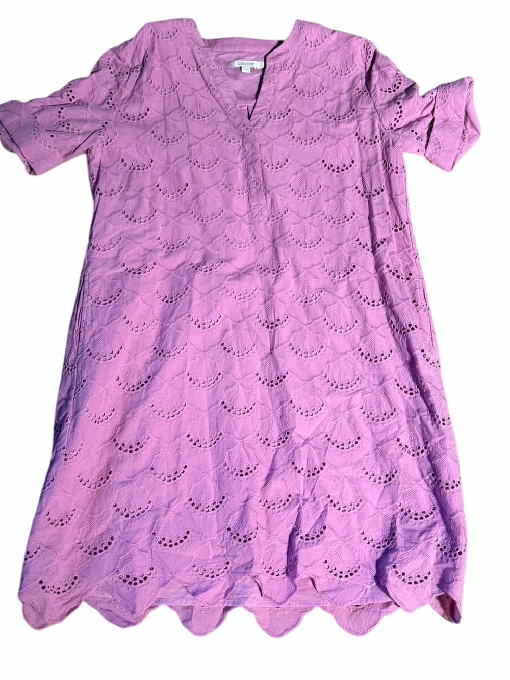 Chico's mauve Eyelet Embroidered dress size 12